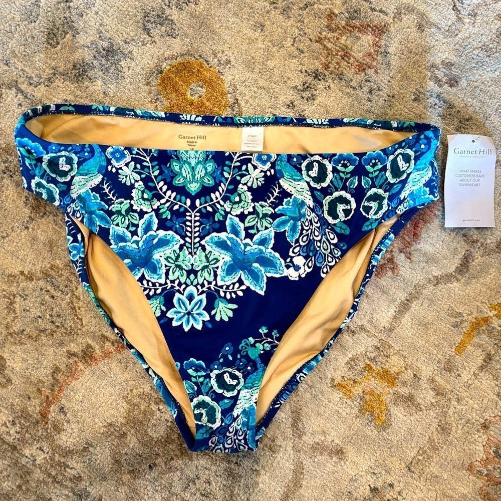 NWT GARNET HILL SIGNATURE  BLUE FLORAL BIKINI SWIMSUIT BOTTOM SIZE 16